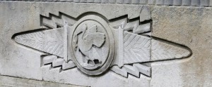 A decorative Liver Bird on the side of the Mersey Tunnel Building