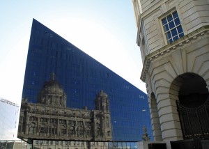 Port of Liverpool Building reflected in Mann Island Development