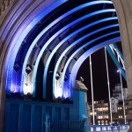 Detail of Tower Bridge Arch over Road at Night