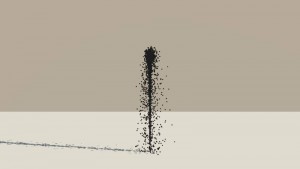 A Vue Particle System emitting a stream of black spheres with a turbulence setting of 0.4